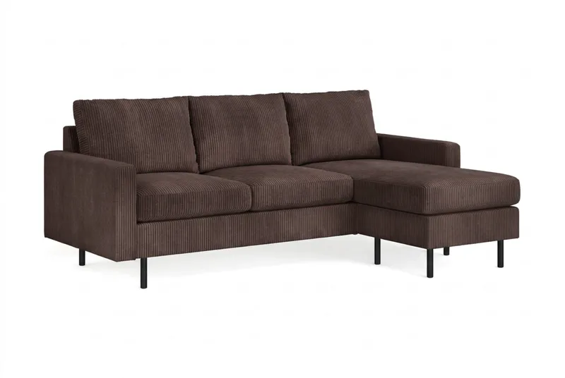Peppe 3-sits Vändbar L-formad Divansoffa i Manchester - Mörkbrun - Möbler - Soffa - Divansoffa & schäslongsoffa - 3 sits soffa med divan