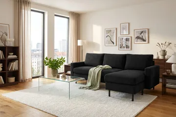 Peppe 3-sits Vändbar L-formad Divansoffa i Manchester - Svart - Möbler - Soffa - Divansoffa & schäslongsoffa - 3 sits soffa med divan