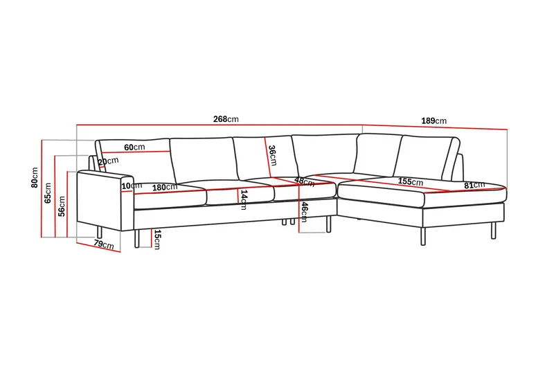 Peppe 4-sits Högervänd L-formad Schäslongsoffa i Manchester - Brun - Möbler - Soffa - Divansoffa & schäslongsoffa