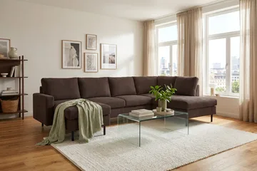 Peppe 4-sits Högervänd U-formad Soffa med Divan och Schäslong i Manchester - Mörkbrun - Möbler - Soffa - Divansoffa & schäslongsoffa - 4 sits soffa med divan