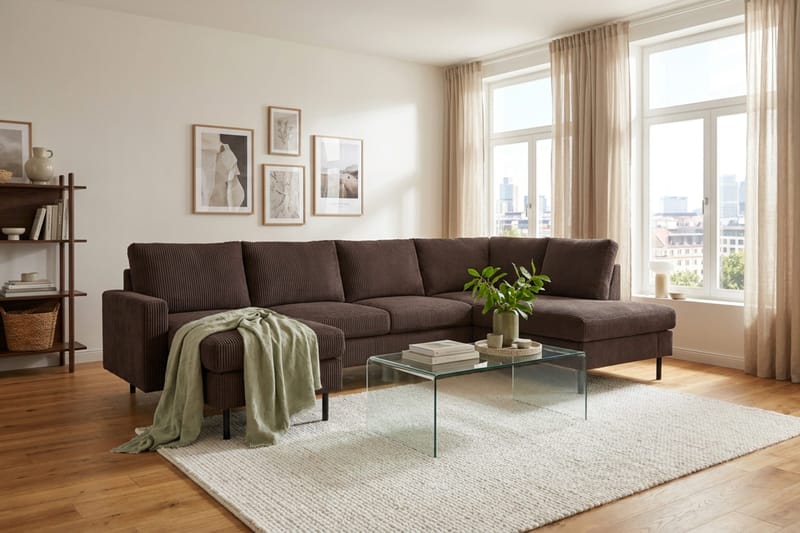Peppe 4-sits Högervänd U-formad Soffa med Divan och Schäslong i Manchester - Mörkbrun - Möbler - Soffa - Divansoffa & schäslongsoffa - 4 sits soffa med divan