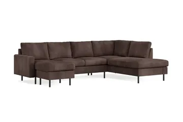 Peppe 4-sits Högervänd U-formad Soffa med Divan och Schäslong i Manchester - Mörkbrun - Möbler - Soffa - Divansoffa & schäslongsoffa - 4 sits soffa med divan