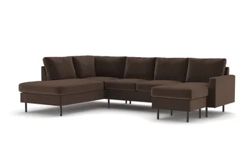 Peppe 4-sits Vänstervänd U-formad Soffa med Divan och Schäslong i Manchester - Brun - Möbler - Soffa - U-soffa