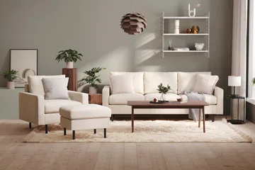 Peppe Soffgrupp 3-sits Soffa + Fåtölj + Fotpall i Manchester - Beige - Möbler - Soffa - Soffgrupp