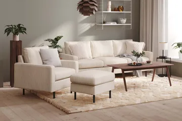 Peppe Soffgrupp 3-sits Soffa + Fåtölj + Fotpall i Manchester - Beige - Möbler - Soffa - Soffgrupp