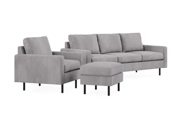 Peppe Soffgrupp 3-sits Soffa + Fåtölj + Fotpall i Manchester - Grå - Möbler - Soffa - Soffgrupp