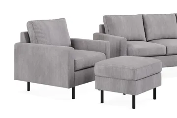 Peppe Soffgrupp 3-sits Soffa + Fåtölj + Fotpall i Manchester - Grå - Möbler - Soffa - Soffgrupp