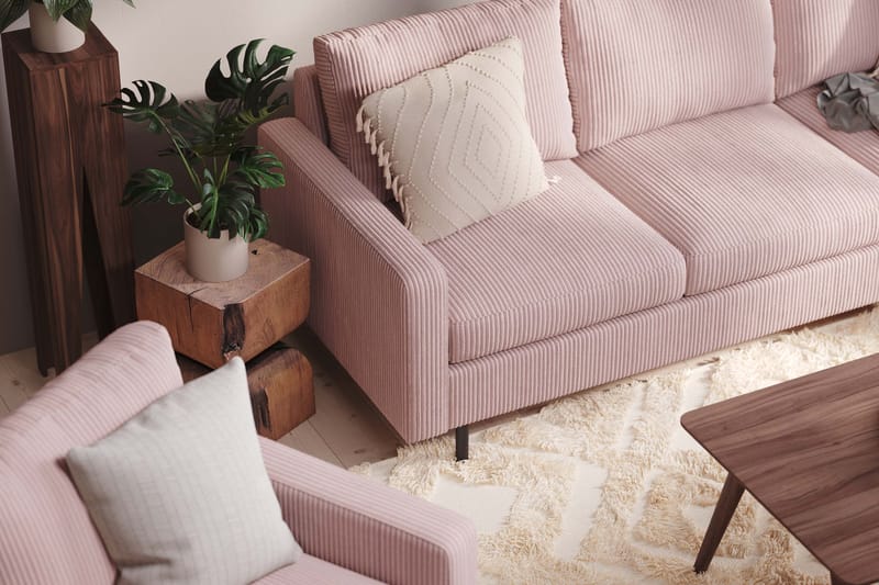 Peppe Soffgrupp 3-sits Soffa + Fåtölj + Fotpall i Manchester - Rosa - Möbler - Soffa - Soffgrupp
