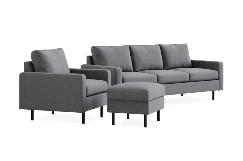 Peppe Soffgrupp 3-sits Soffa + Fåtölj + Fotpall i Tyg - Ljusgrå - Möbler - Soffa - Soffgrupp