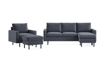Peppe Soffgrupp 3-sits Vändbar L-formad Divansoffa + Fåtölj + Fotpall i Tyg - Mörkgrå - Möbler - Soffa - Soffgrupp