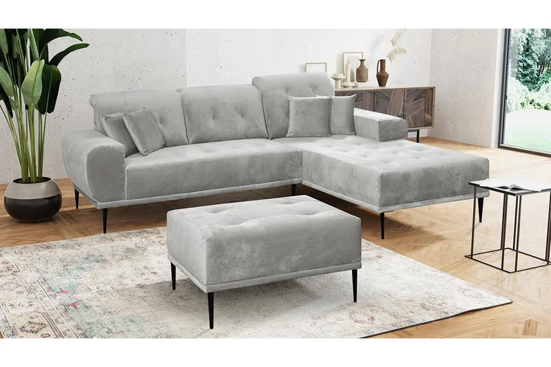 Rapale Soffgrupp Höger med Fotpall - Sammet/Silver - Möbler - Soffa - Sammetssoffa
