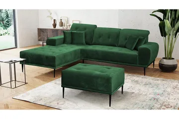 Rapale Soffgrupp Vänster med Fotpall - Sammet/Grön - Möbler - Soffa - Sammetssoffa