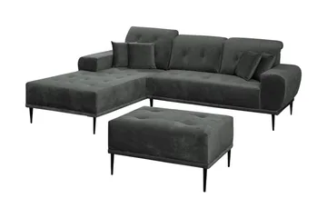 Rapale Soffgrupp Vänster med Fotpall - Sammet/Ljusgrå/Svart - Möbler - Soffa - Sammetssoffa