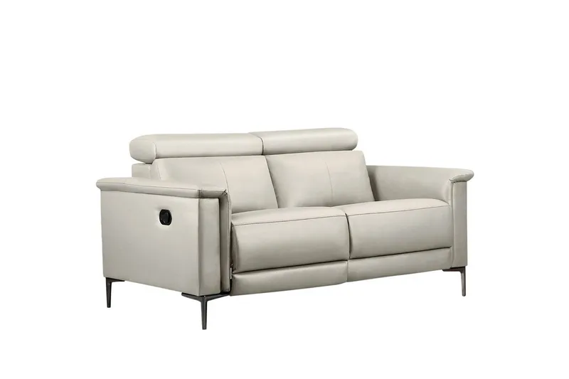 Reclinersoffa utan hörn Loft24 2-sitssoffa Lund Kräm, Läder/PU, Manuell vilstol Cream White