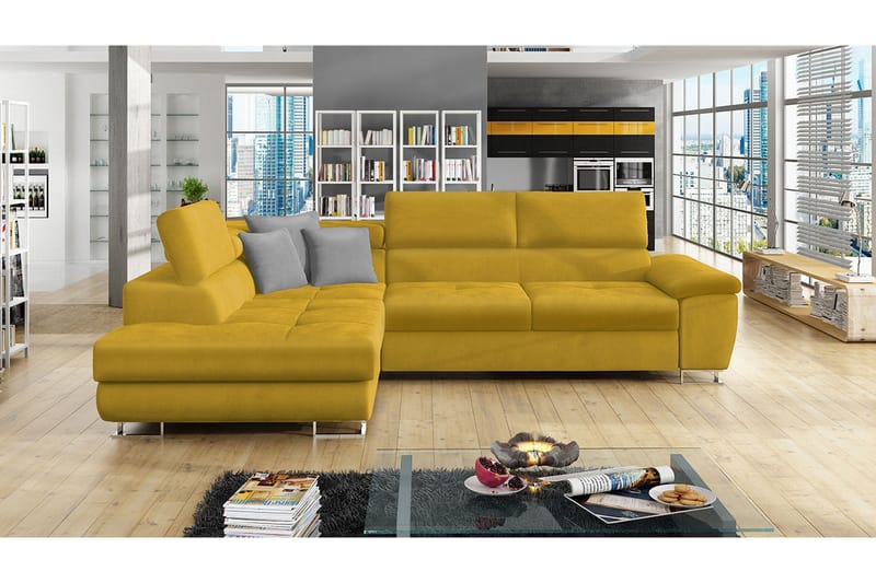 Reginia Soffa med Schäslong 3-sits - Gul/Ljusgrå - Möbler - Soffa - Sammetssoffa