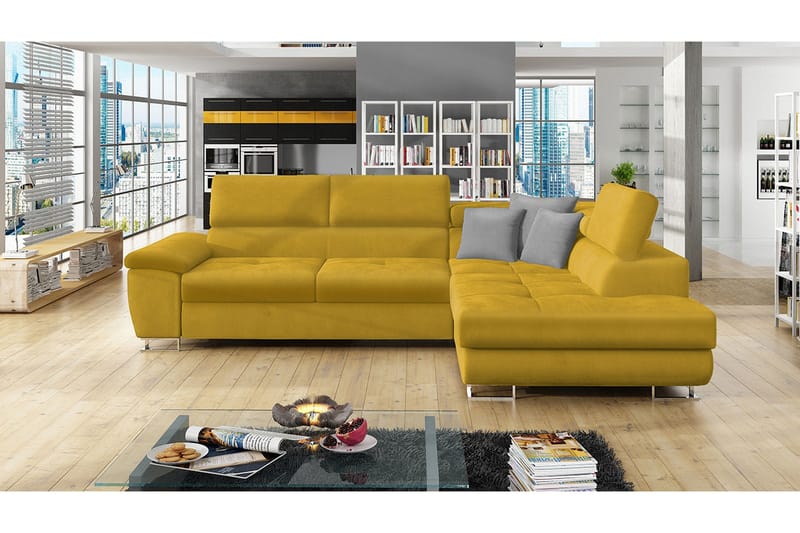 Reginia Soffa med Schäslong 3-sits - Gul/Ljusgrå - Möbler - Soffa - Sammetssoffa