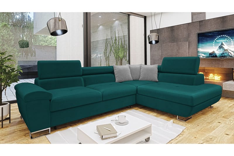 Reginia Soffa med Schäslong 3-sits - Turkos/Ljusgrå - Möbler - Soffa - Sammetssoffa