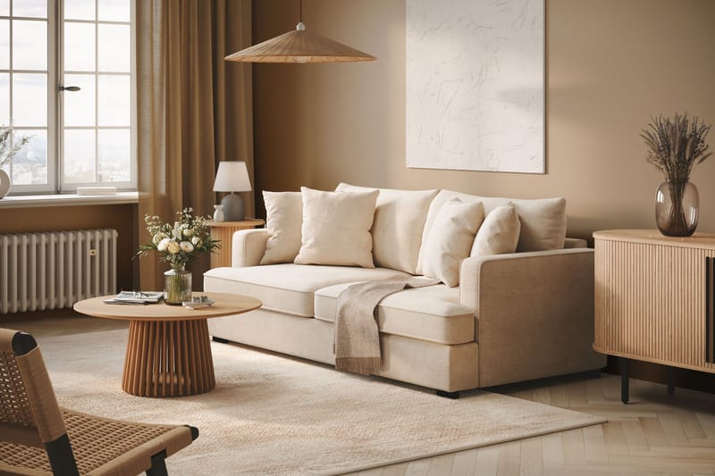 Rossita 3-sits Djup Soffa i Chenille - Trenza 06, Beige Chenille - Möbler - Soffa - 3 sits soffa