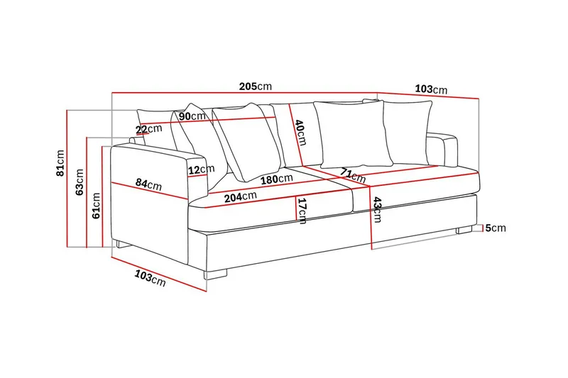 Rossita 3-sits Djup Soffa i Tyg - Beige - Möbler - Soffa - 3 sits soffa