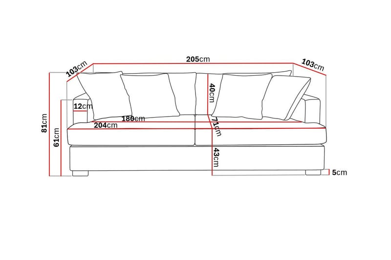 Rossita 3-sits Djup Soffa i Tyg - Brun - Möbler - Soffa - 3 sits soffa