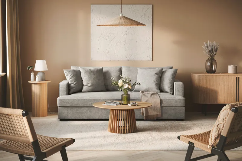 Rossita 3-sits Djup Soffa med hel dyna i Chenille - Grå - Möbler - Soffa - 3 sits soffa