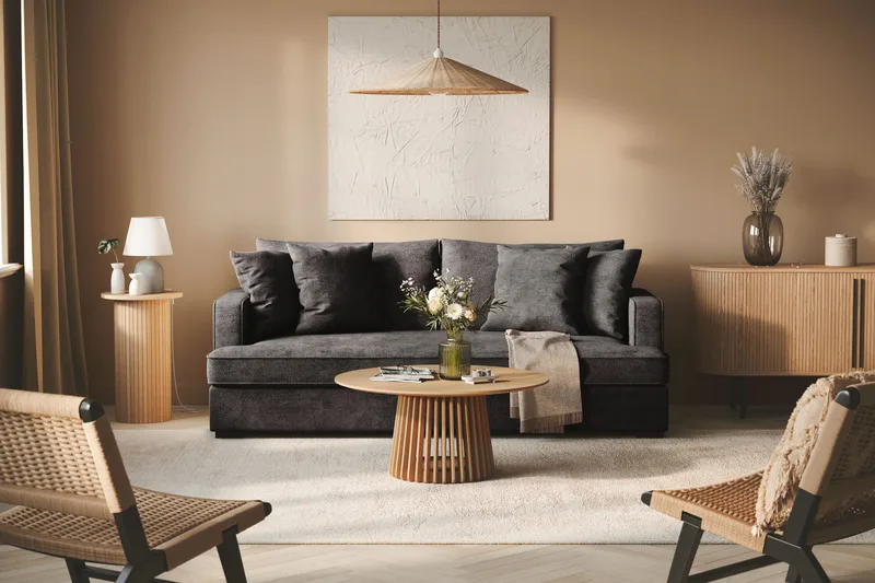 Rossita 3-sits Djup Soffa med hel dyna i Chenille - Svart - Möbler - Soffa - 3 sits soffa