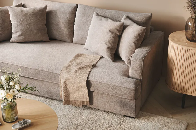 Rossita 3-sits Djup Soffa med hel dyna i Chenille - Trenza 08, Grå/Brun Chenille - Möbler - Soffa - 3 sits soffa