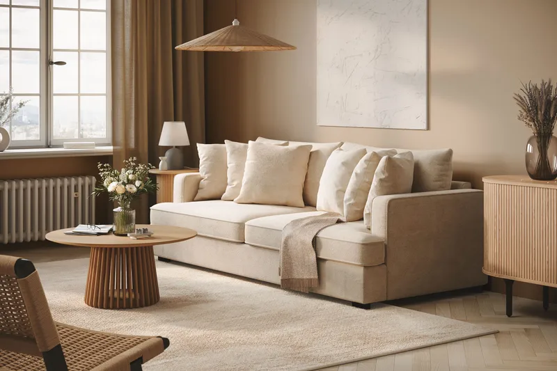 Rossita 4-sits Djup Soffa i Chenille - Trenza 06, Beige Chenille - Möbler - Soffa - 4 sits soffa