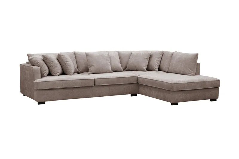Rossita 4-sits Högervänd L-formad Djup Schäslongsoffa i Chenille - Grå / Brun - Möbler - Soffa - Divansoffa & schäslongsoffa - 4 sits soffa med divan