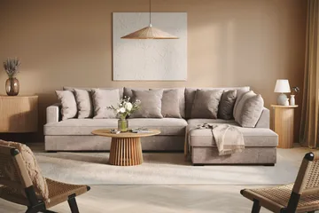 Rossita 4-sits Högervänd L-formad Djup Schäslongsoffa i Chenille - Grå / Brun - Möbler - Soffa - Divansoffa & schäslongsoffa - 4 sits soffa med divan