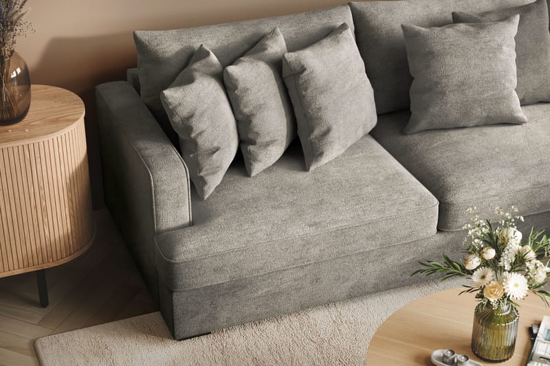 Rossita 4-sits Högervänd L-formad Djup Schäslongsoffa i Chenille - Grå - Möbler - Soffa - Divansoffa & schäslongsoffa - 4 sits soffa med divan