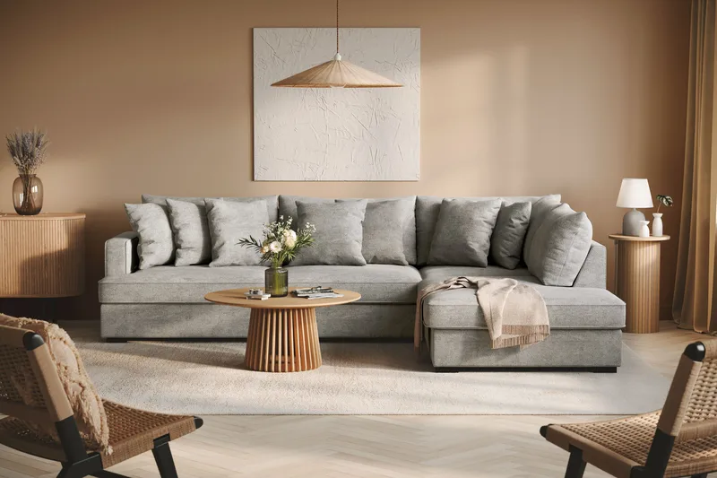 Rossita 4-sits Högervänd L-formad Djup Schäslongsoffa i Chenille - Grå - Möbler - Soffa - Divansoffa & schäslongsoffa - 4 sits soffa med divan