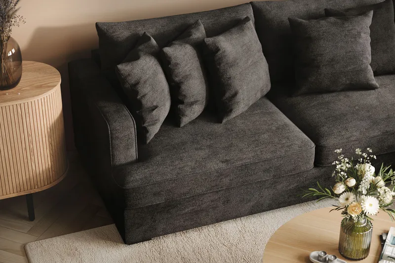 Rossita 4-sits Högervänd L-formad Djup Schäslongsoffa i Chenille - Svart - Möbler - Soffa - Divansoffa & schäslongsoffa - 4 sits soffa med divan