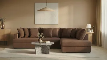 Rossita 4-sits Högervänd L-formad Djup Schäslongsoffa i Manchester - Brun - Möbler - Soffa - Divansoffa & schäslongsoffa - 4 sits soffa med divan