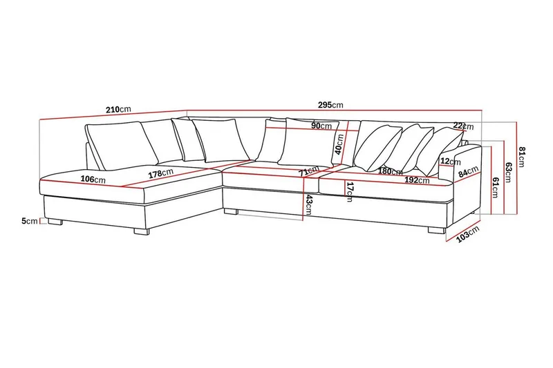 Rossita 4-sits Vänstervänd L-formad Djup Schäslongsoffa i Chenille - Grå / Brun - Möbler - Soffa - Divansoffa & schäslongsoffa - 4 sits soffa med divan