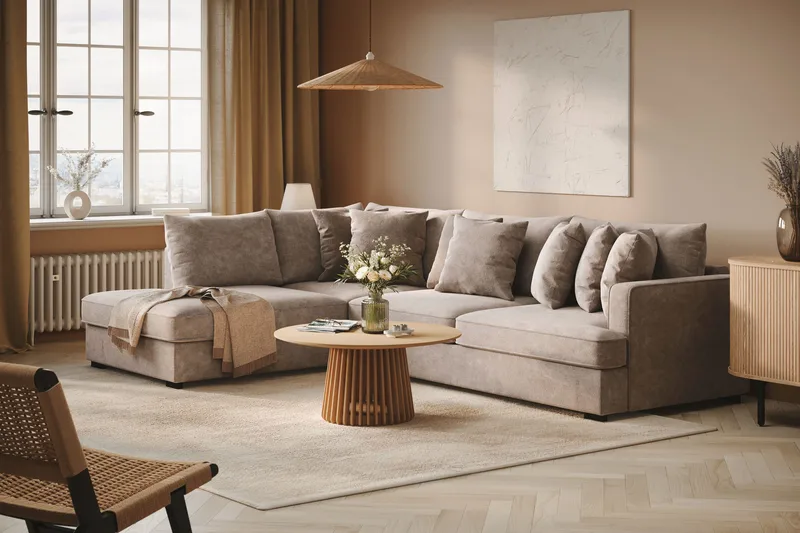 Rossita 4-sits Vänstervänd L-formad Djup Schäslongsoffa i Chenille - Grå / Brun - Möbler - Soffa - Divansoffa & schäslongsoffa - 4 sits soffa med divan