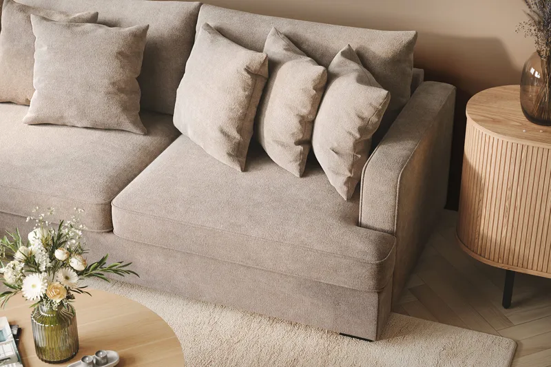 Rossita 4-sits Vänstervänd L-formad Djup Schäslongsoffa i Chenille - Grå / Brun - Möbler - Soffa - Divansoffa & schäslongsoffa - 4 sits soffa med divan