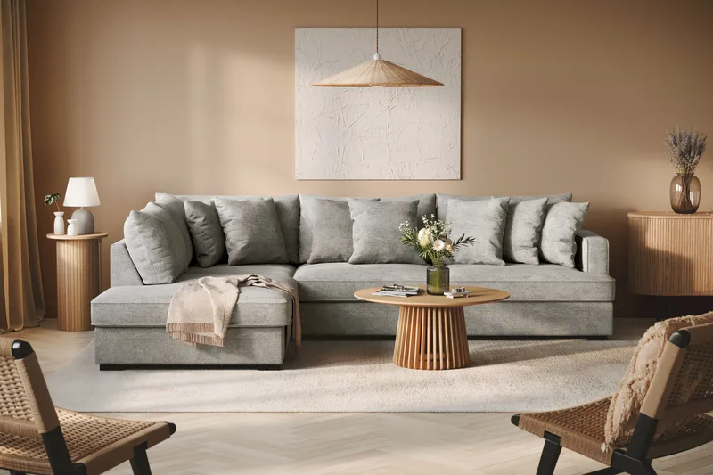 Rossita 4-sits Vänstervänd L-formad Djup Schäslongsoffa i Chenille - Ljus Grå - Möbler - Soffa - Divansoffa & schäslongsoffa - 4 sits soffa med divan