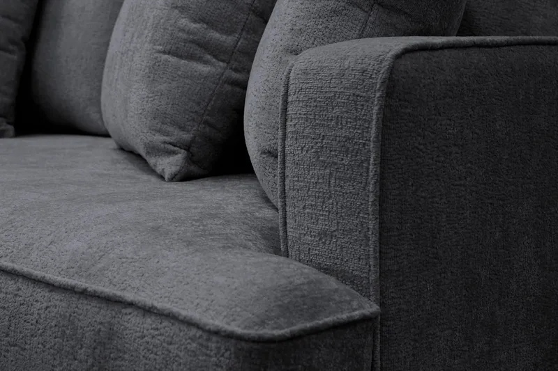 Rossita 4-sits Vänstervänd L-formad Djup Schäslongsoffa i Chenille - Svart - Möbler - Soffa - Divansoffa & schäslongsoffa - 4 sits soffa med divan