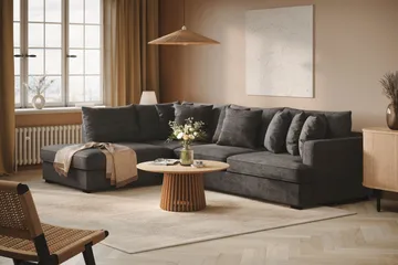 Rossita 4-sits Vänstervänd L-formad Djup Schäslongsoffa i Chenille - Svart - Möbler - Soffa - Divansoffa & schäslongsoffa - 4 sits soffa med divan