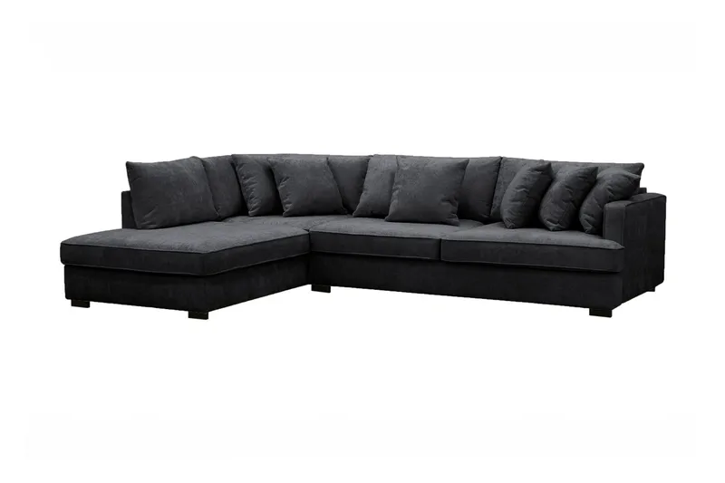 Rossita 4-sits Vänstervänd L-formad Djup Schäslongsoffa i Chenille - Svart - Möbler - Soffa - Divansoffa & schäslongsoffa - 4 sits soffa med divan
