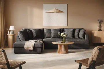 Rossita 4-sits Vänstervänd L-formad Djup Schäslongsoffa i Chenille - Svart - Möbler - Soffa - Divansoffa & schäslongsoffa - 4 sits soffa med divan