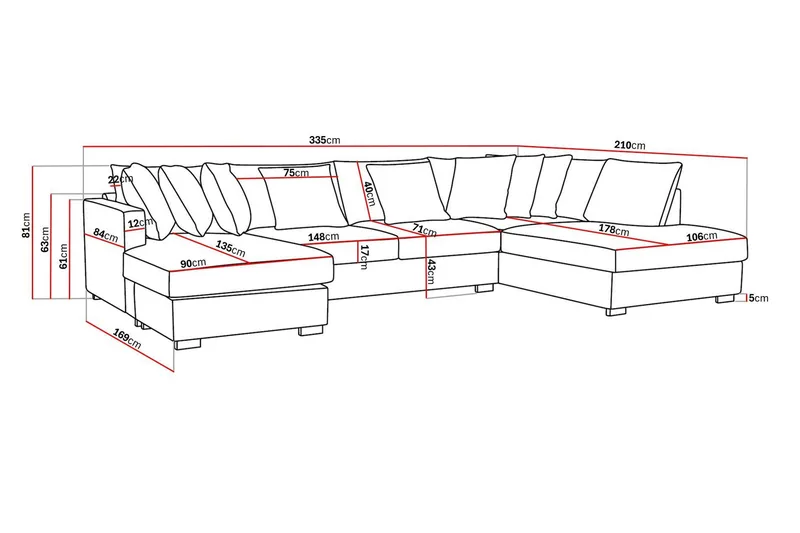 Rossita 5-sits Högervänd U-formad Djup Soffa med Divan och Schäslong i Chenille - Beige - Möbler - Soffa - U-soffa