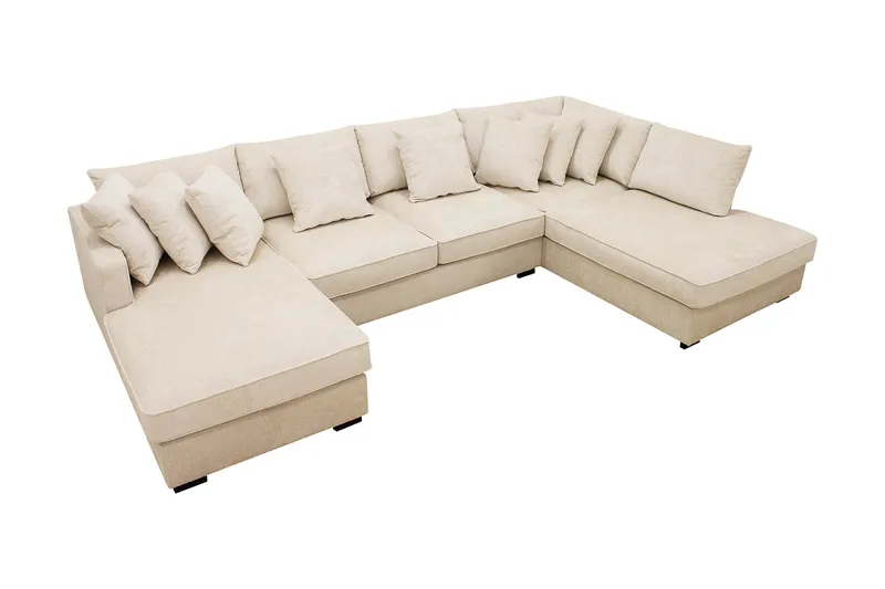 Rossita 5-sits Högervänd U-formad Djup Soffa med Divan och Schäslong i Chenille - Beige - Möbler - Soffa - U-soffa