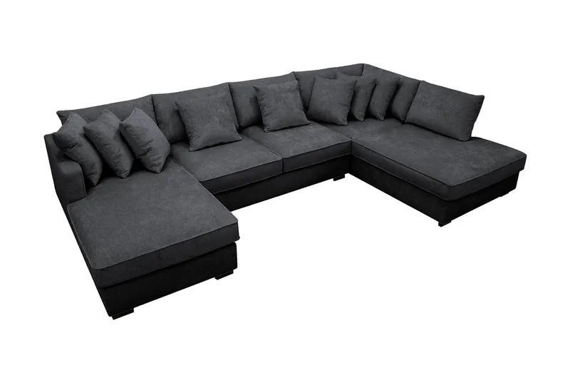 Rossita 5-sits Högervänd U-formad Djup Soffa med Divan och Schäslong i Chenille - Svart - Möbler - Soffa - U-soffa