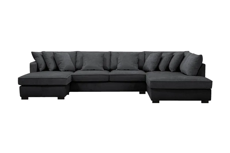 Rossita 5-sits Högervänd U-formad Djup Soffa med Divan och Schäslong i Chenille, Svart