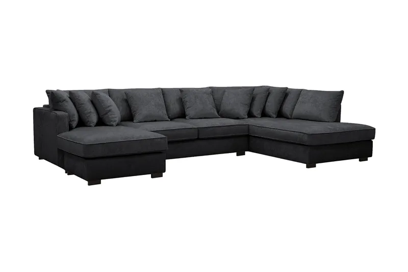 Rossita 5-sits Högervänd U-formad Djup Soffa med Divan och Schäslong i Chenille - Svart - Möbler - Soffa - U-soffa