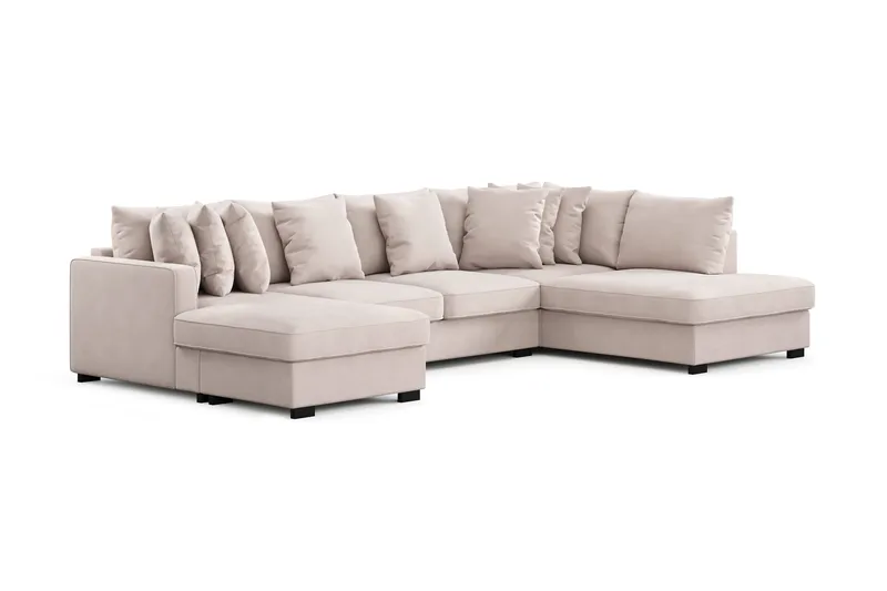 Rossita 5-sits Högervänd U-formad Djup Soffa med Divan och Schäslong i Sammet - Beige - Möbler - Soffa - Sammetssoffa