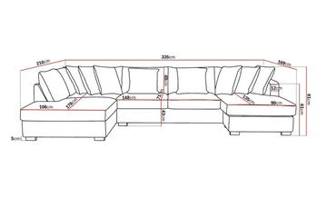 Rossita 5-sits Vänstervänd U-formad Djup Soffa med Divan och Schäslong i Chenille - Svart - Möbler - Soffa - U-soffa
