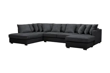 Rossita 5-sits Vänstervänd U-formad Djup Soffa med Divan och Schäslong i Chenille - Trenza 01, Svart Chenille - Möbler - Soffa - U-soffa